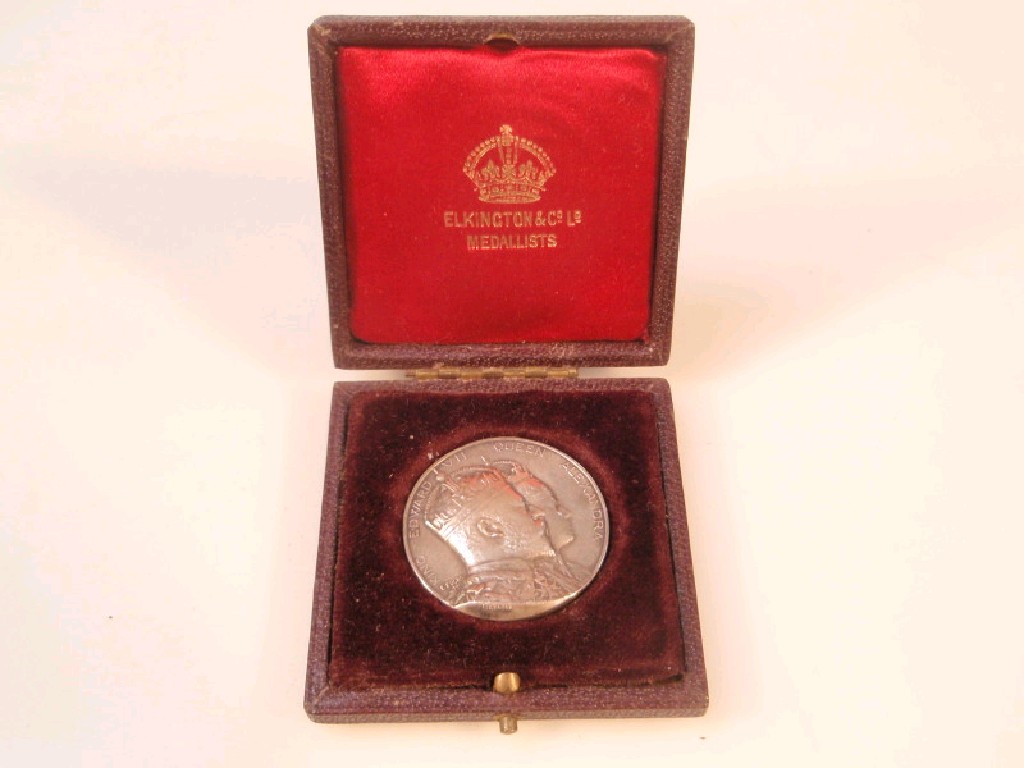 Appraisal: A leather cased Edward VII and Queen Alexandra commemorative medallion