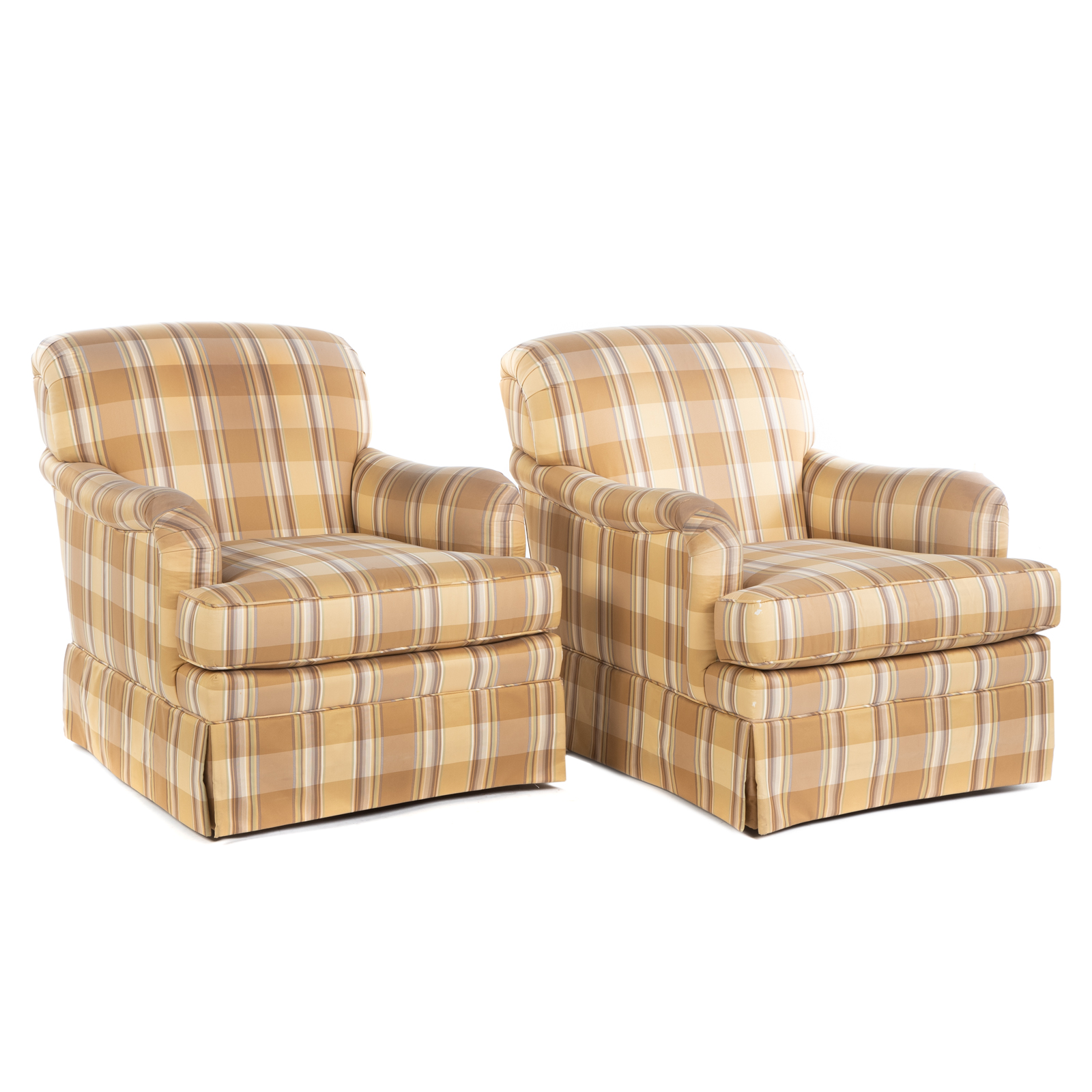 Appraisal: PAIR OF KRAVET UPHOLSTERED SWIVEL ARM CHAIRS in H in