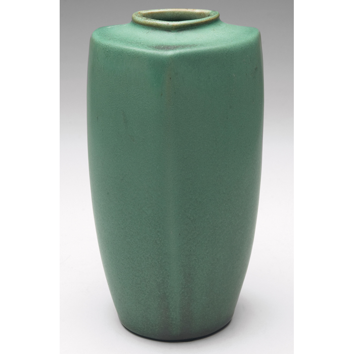 Appraisal: Teco vase designed by F Albert unusual three-sided shape under