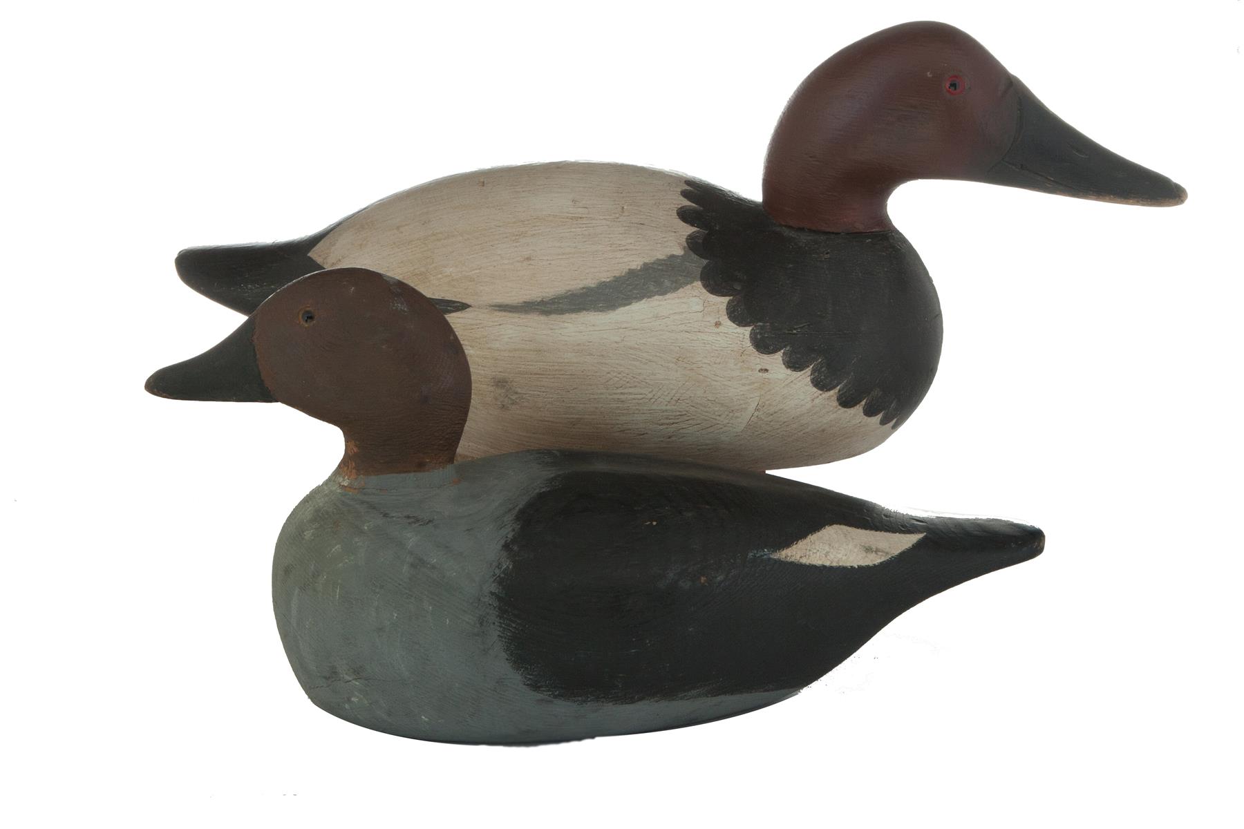 Appraisal: TWO PAINTED WOOD DUCK DECOYS American th century Redhead with