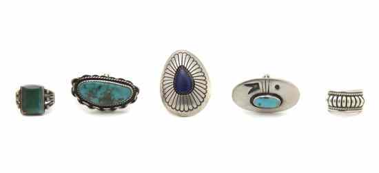 Appraisal: A Collection of Five Ladies Sterling Silver Rings in various