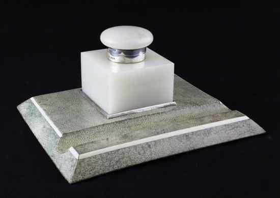 Appraisal: A 's silver and ivory mounted shagreen inkstand retailed by