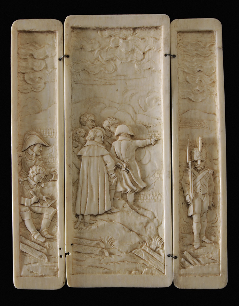 Appraisal: Napoleonic Ivory Triptych French th century finely detailed carvings of