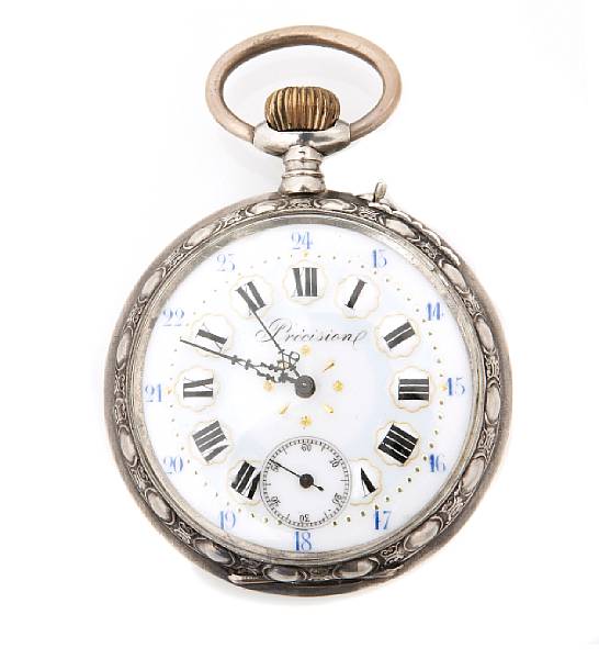 Appraisal: A silver open face pocket watch 'Precision' with subsidiary second