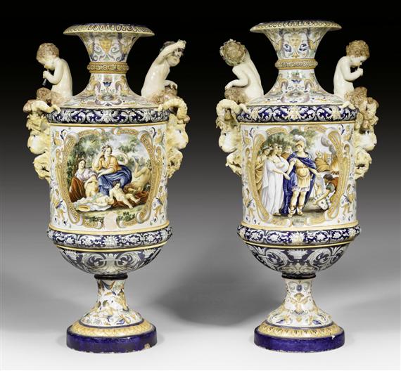 Appraisal: PAIR OF IMPORTANT VASES AUX SATYRES Late Renaissance probably from