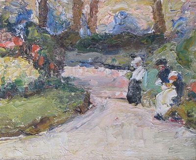 Appraisal: Continental School th Century Figures in a park Oil on