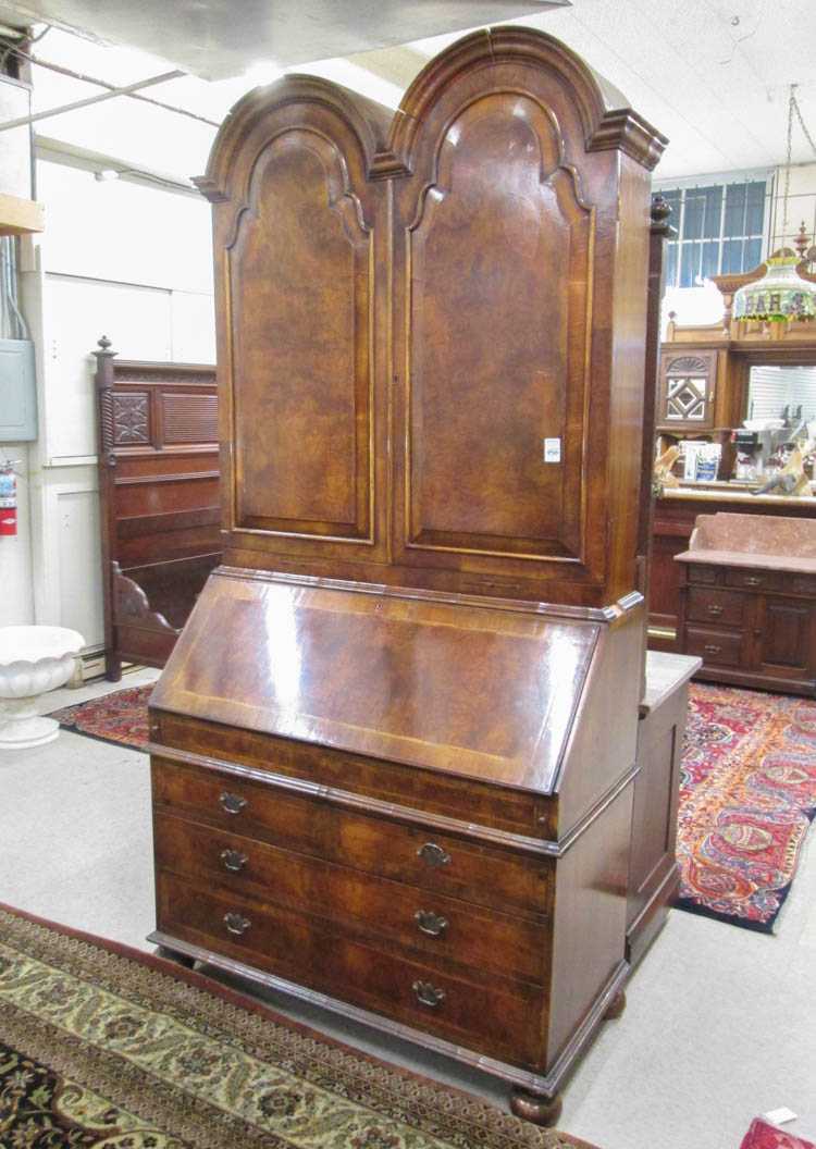 Appraisal: WILLIAM MARY STYLE BURL WALNUT SECRETARY BOOKCASE English th century