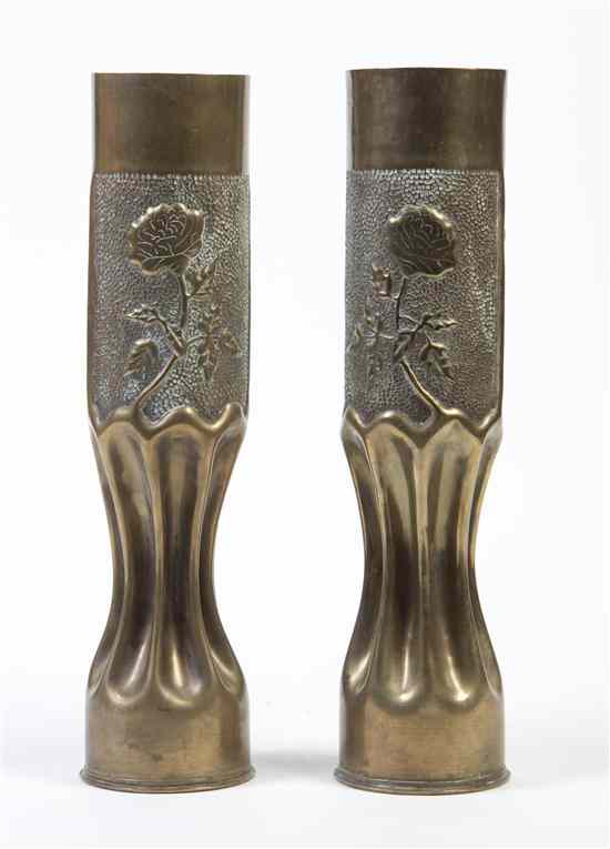 Appraisal: A Pair of Trench Art Vases of tapering cylindrical form