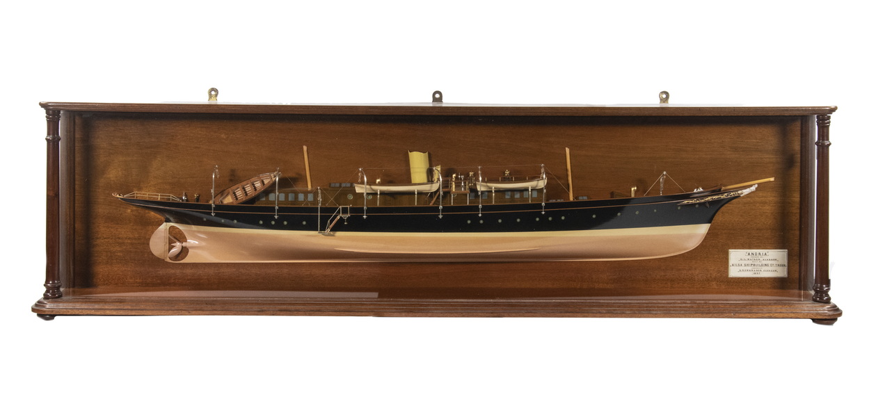 Appraisal: HIGHEST QUALITY S SHIPBUILDERS FINISHED OFFICE DISPLAY HALF HULL Finely