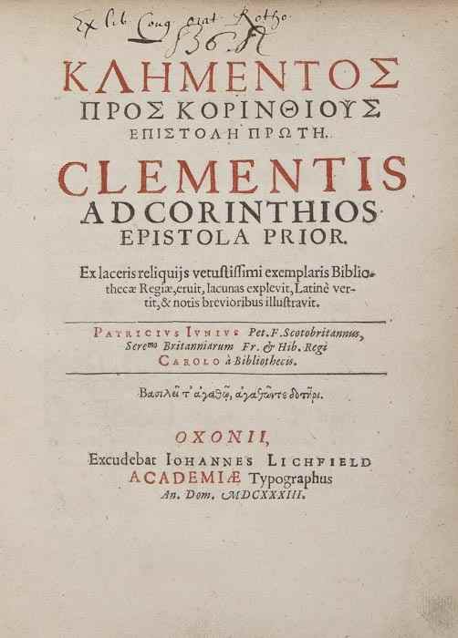 Appraisal: Clement I Pope Epistolae ad Corinthios text in Greek and