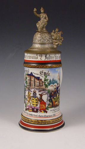 Appraisal: GERMAN TH REGIMENTAL BEER STEIN LITHOPANE Infantry scene of the