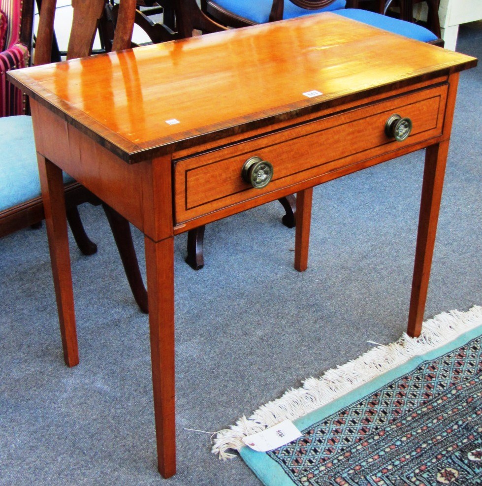 Appraisal: A th century rosewood banded satinwood side table on tapering