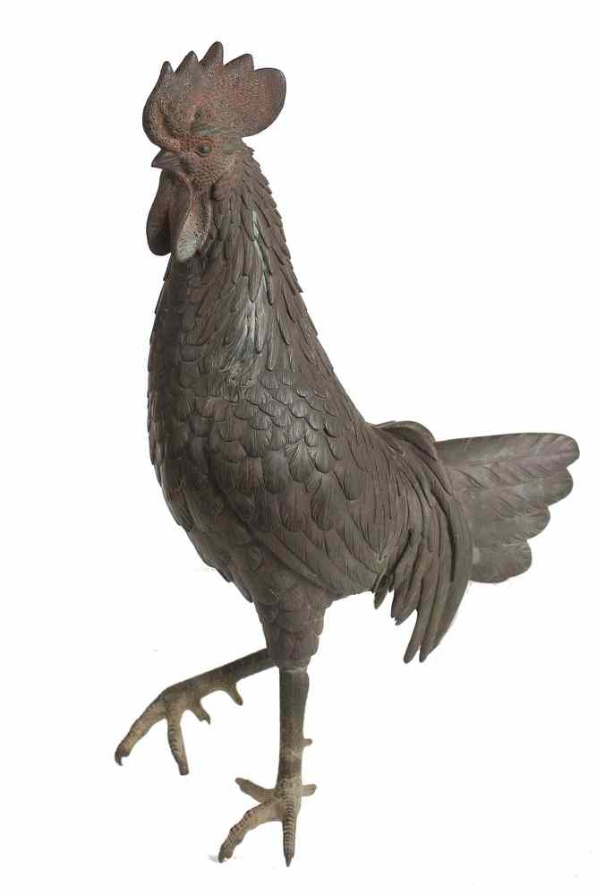 Appraisal: JAPANESE BRONZE FIGURINE - Fine quality Meiji period standing rooster