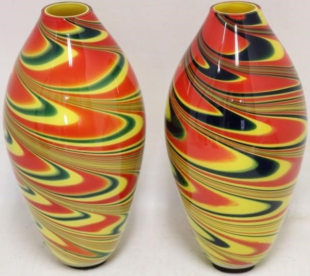 Appraisal: PAIR OF TH C ITALIAN ART GLASS VASES PROBABLYMURANO MULTI-COLORED