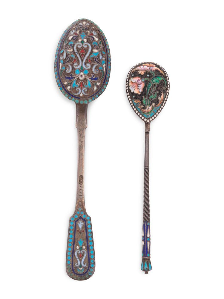 Appraisal: Two Russian Silver and Enamel Spoons Two Russian Silver and