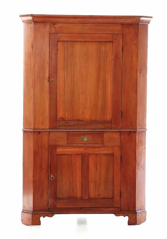 Appraisal: American cherry corner cupboard possibly Pennsylvania circa molded cornice upon