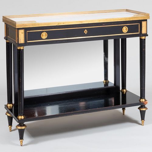 Appraisal: LOUIS XVI STYLE ORMOLU-MOUNTED EBONIZED CONSOLE DESSERTE STAMPED MERCIER FRERESStamped