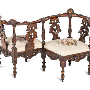 Appraisal: A Renaissance Revival Walnut Tete-A-Tete Late th Early th Century