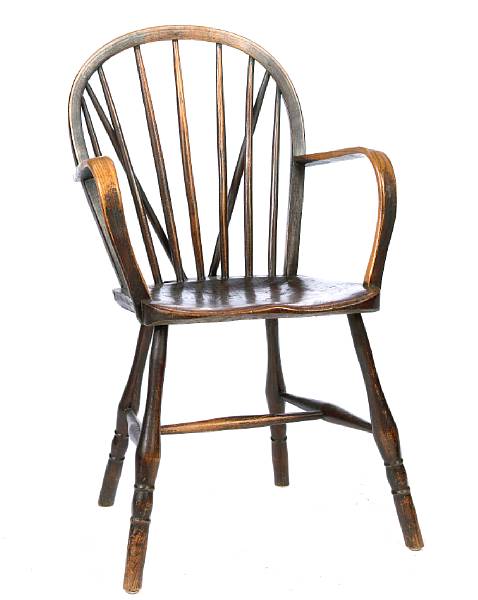 Appraisal: A walnut sack back windsor chair height in width in