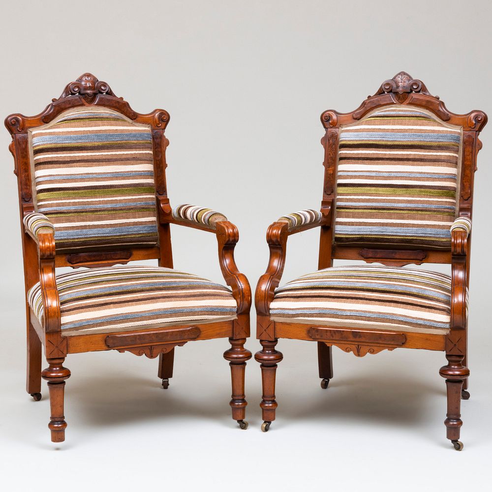 Appraisal: Pair of Victorian Mahogany Armchairs x x in eight of