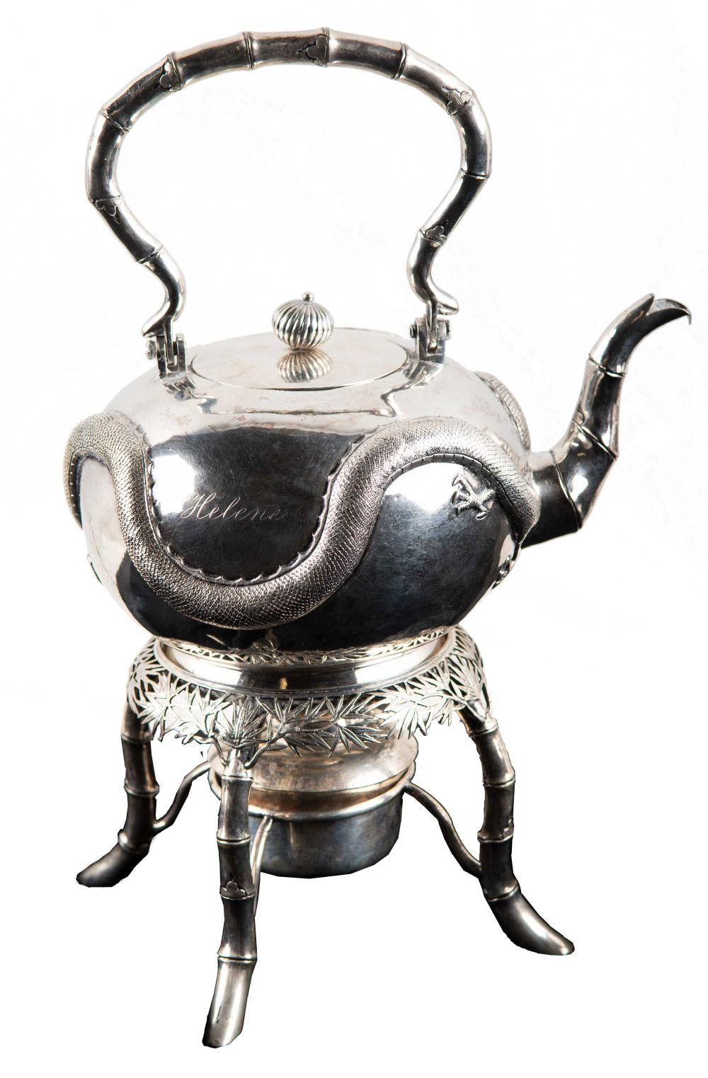 Appraisal: CHINESE SILVER KETTLE ON STAND troy ounces Condition the finial