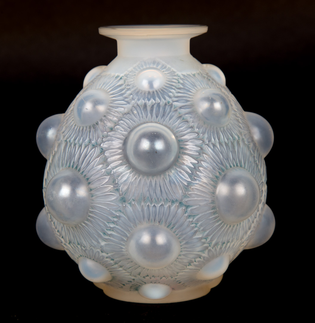 Appraisal: Lalique partially frosted crystal Tournesol vase circa s stylized overlapping