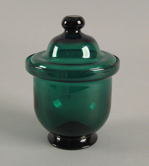 Appraisal: Medium emerald green blown glass sugar ca with polished pontil