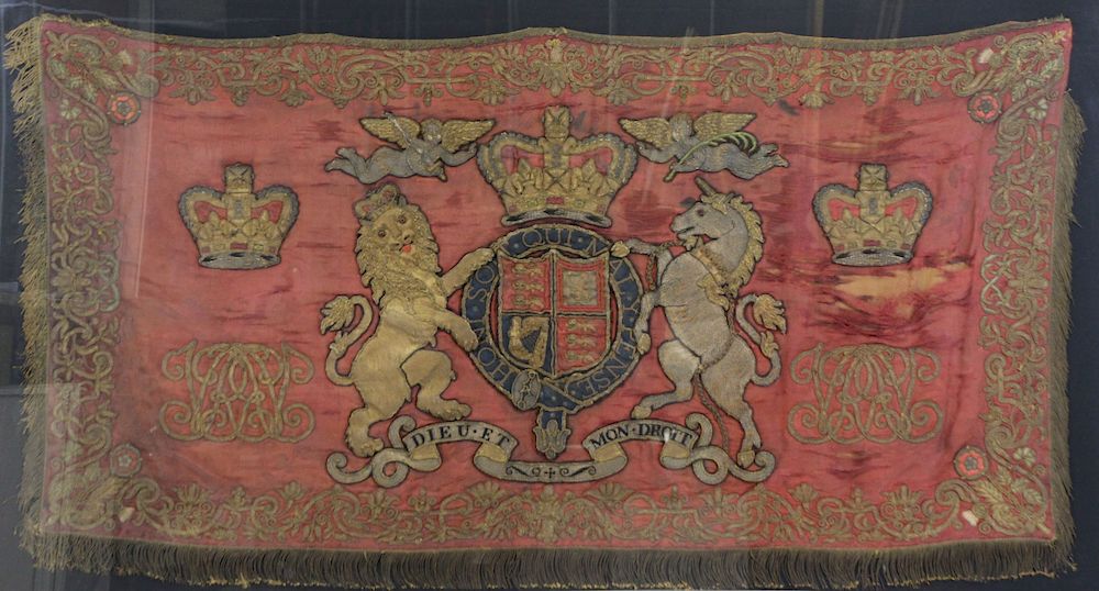 Appraisal: ENGLISH ROYAL COAT OF ARMS Tapestry Early th Century From