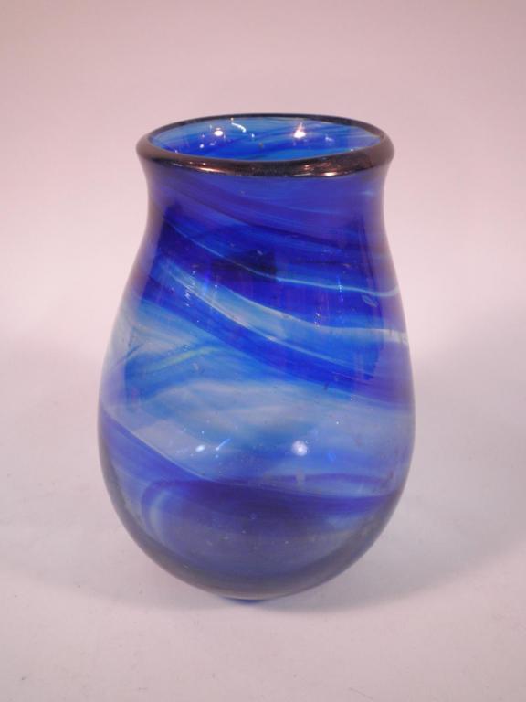 Appraisal: A Monart type blue striped glass vase cm high