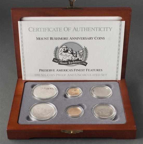 Appraisal: United States Mount Rushmore Anniversary gold and silver six-coin proof