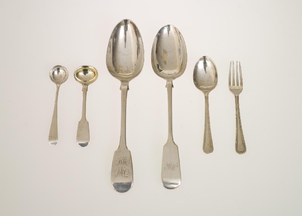 Appraisal: GROUP OF th CENTURY SILVER CUTLERY comprising two fiddle pattern