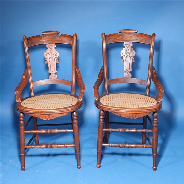 Appraisal: Pair of early th century American carved wood chairs with