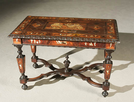 Appraisal: Italian Baroque Style Bone Marquetry Inlaid Walnut and Fruitwood Writing