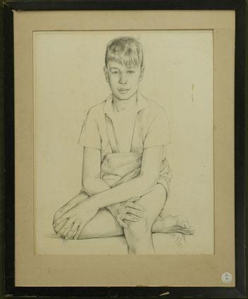 Appraisal: Seated Boy Drawing on Artistboard