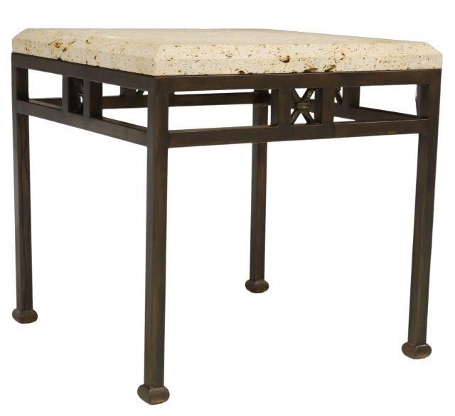 Appraisal: Rustic side table late th c fossiliferous stone tabletop with