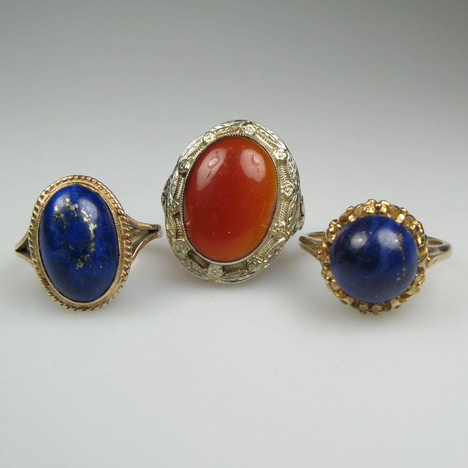 Appraisal: x k amp x k Gold Rings set with lapis