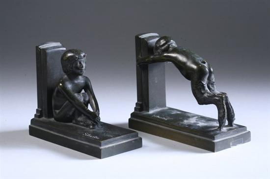 Appraisal: PAUL SILVESTRE French b Faun bookends Circa Bronze Signed Silvestre