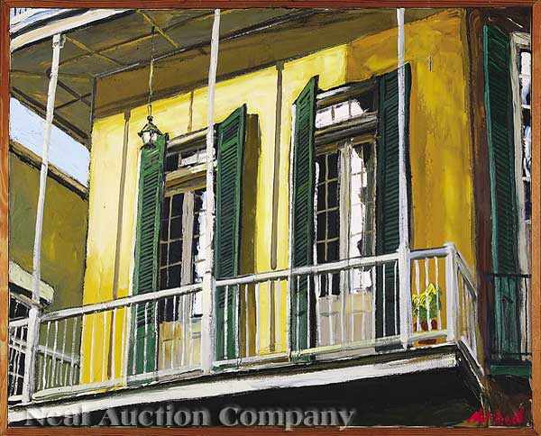 Appraisal: James Michalopoulos American New Orleans b Balcony Green Shutters oil