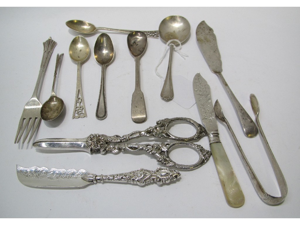 Appraisal: Lot comprising assorted silver spoons and knives and a pair