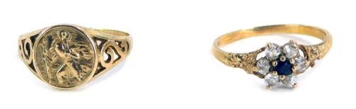 Appraisal: Two ct gold dress rings comprising a St Christopher dress