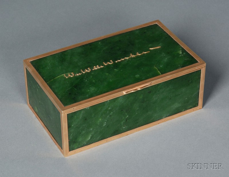 Appraisal: Cartier Nephrite Jade and Yellow Gold Dresser Box early th