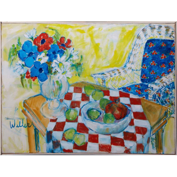 Appraisal: Melvin Dell Weller - Louisiana Still Life with Checkered Tablecloth