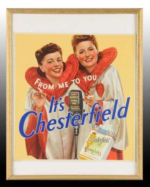 Appraisal: Chesterfield Cigarettes Cardboard Poster Description Circa Featuring Nancy Garrett and