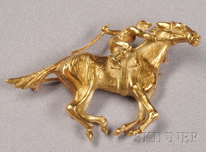 Appraisal: kt Gold Racehorse Brooch depicting a horse and jockey dwt