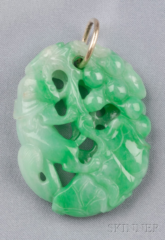 Appraisal: Jadeite Pendant the carved and pierced form depicting an exotic