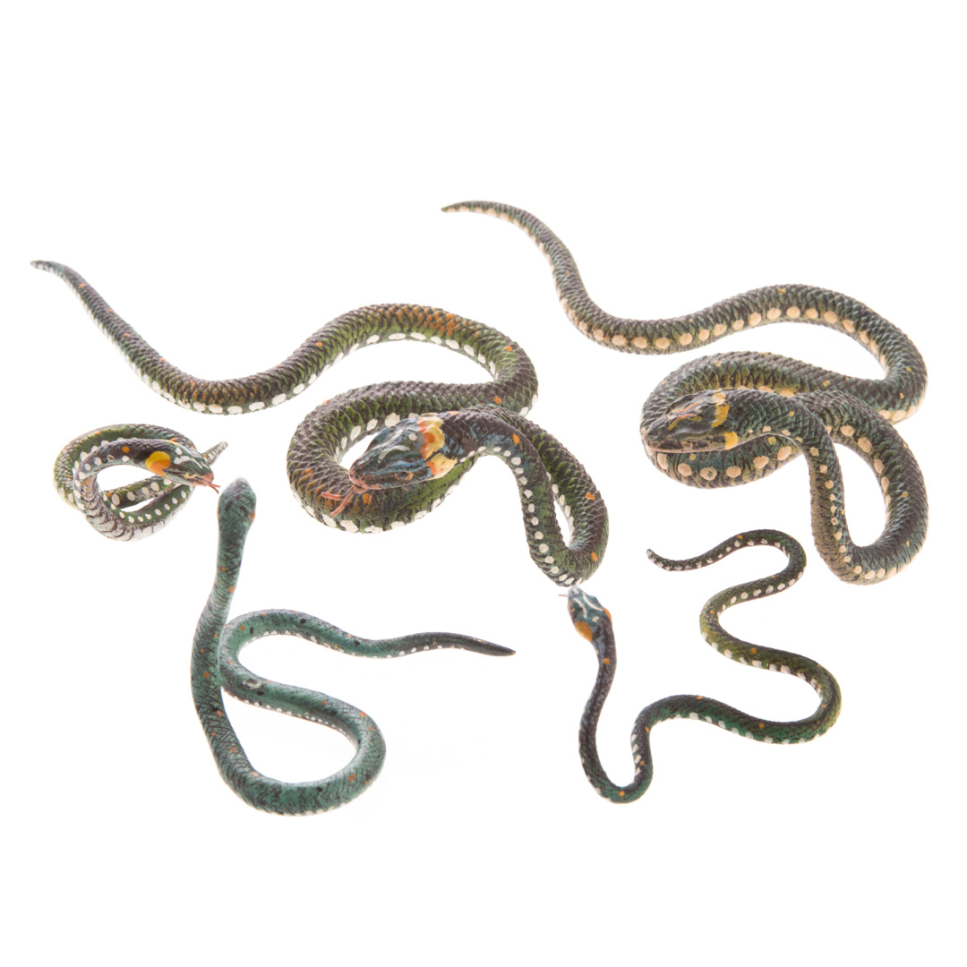 Appraisal: Five bronze European grass snakes colorfully painted to in L