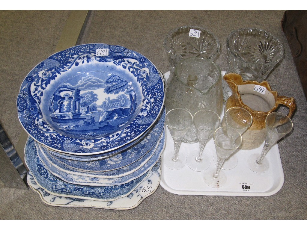 Appraisal: Lot comprising blue and white plates platters and a tray