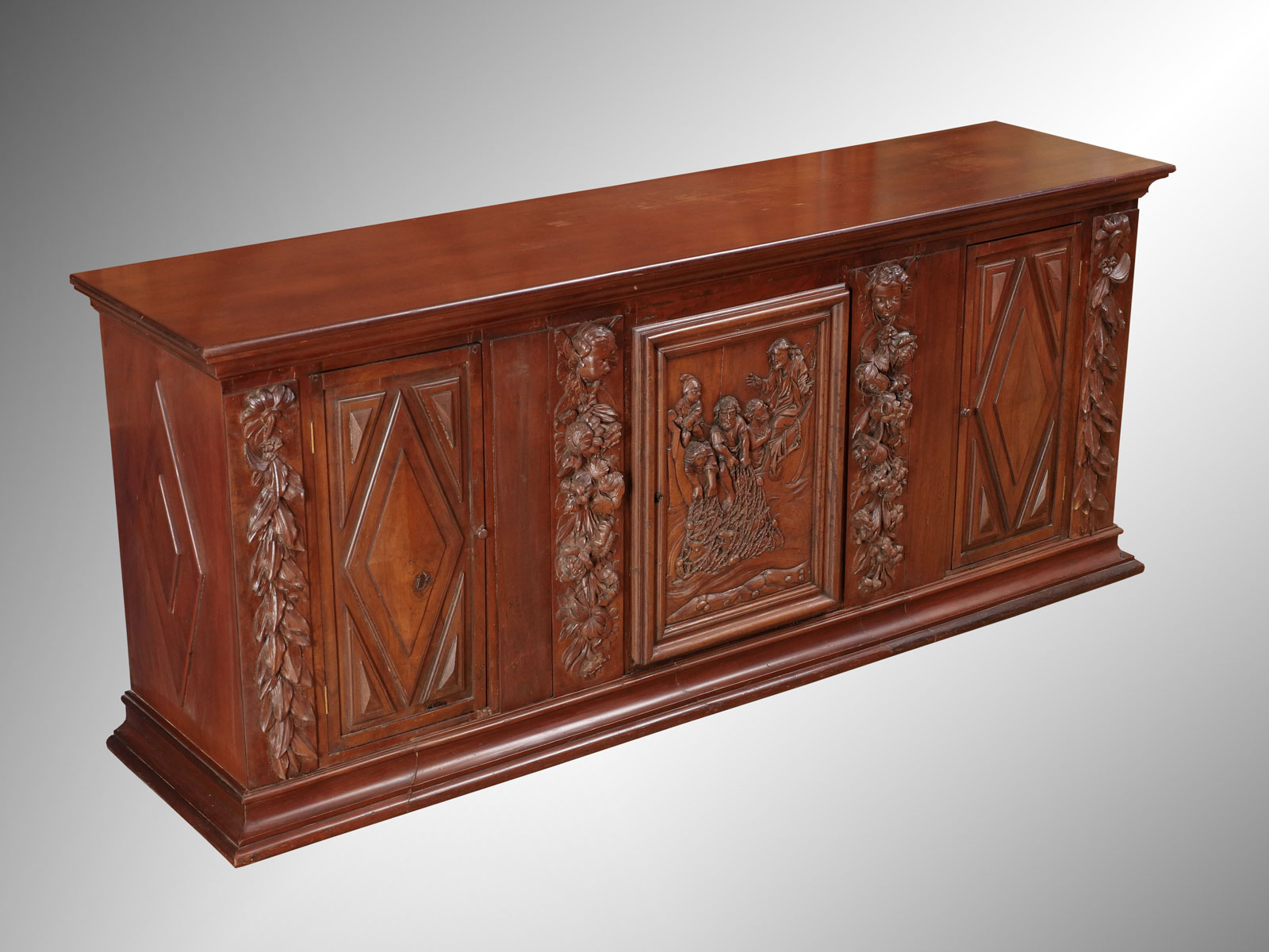 Appraisal: IMPORTANT SPANISH WALNUT CARVED CABINET Important door Spanish walnut cabinet