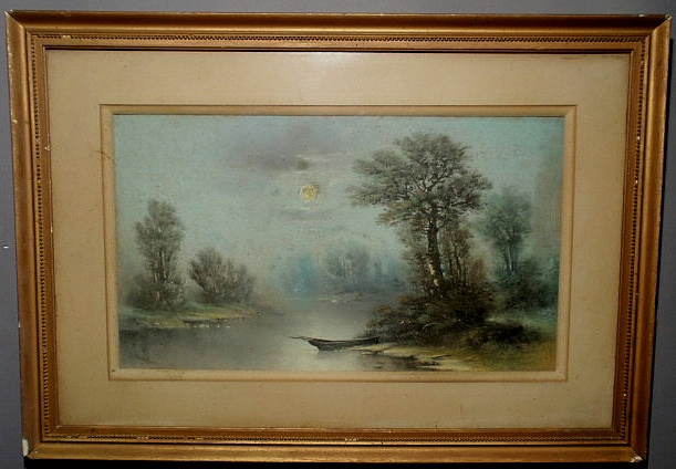 Appraisal: Chandler William Henry American - pastel of a moonlit river