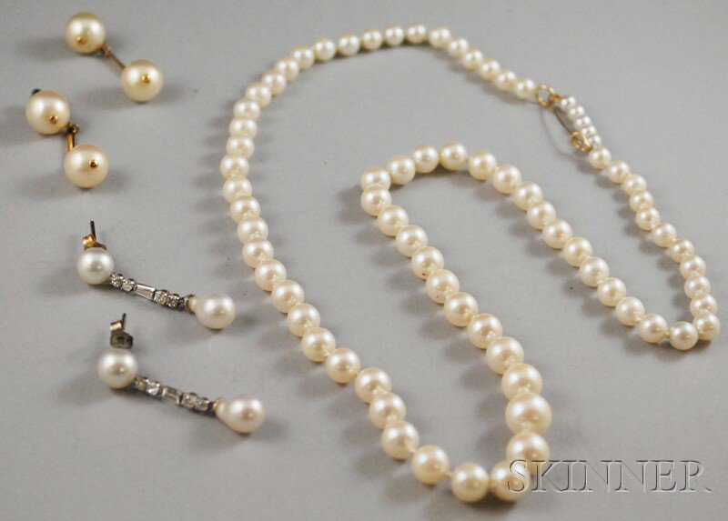 Appraisal: Small Group of Cultured Pearl Jewelry a necklace with safety